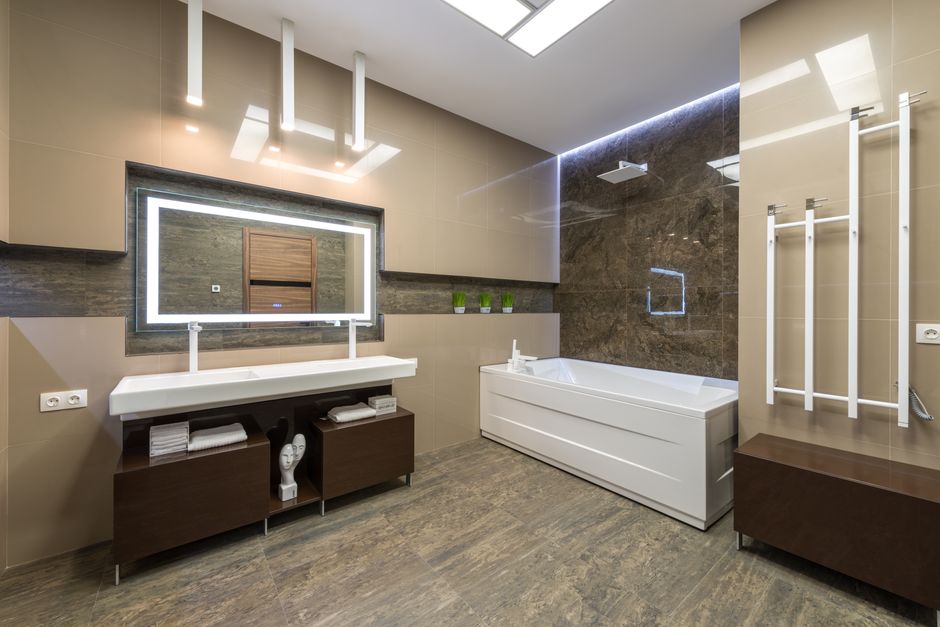 IP-rated recessed downlights installed by a registered electrician for bathroom lighting in a UK home